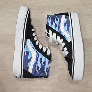VANS Sneakers Shoes Toddler Size 12 SK8-Hi Black Blue Flames Aqua